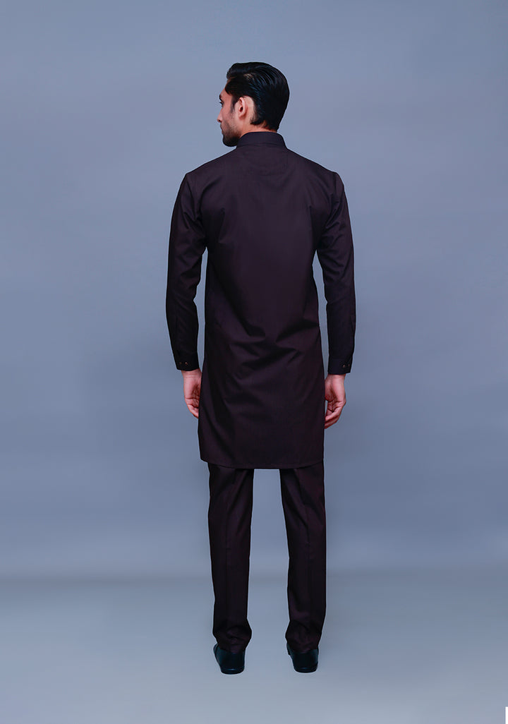 Basic Poly Viscose Maluki Seal Brown Slim Fit Suit