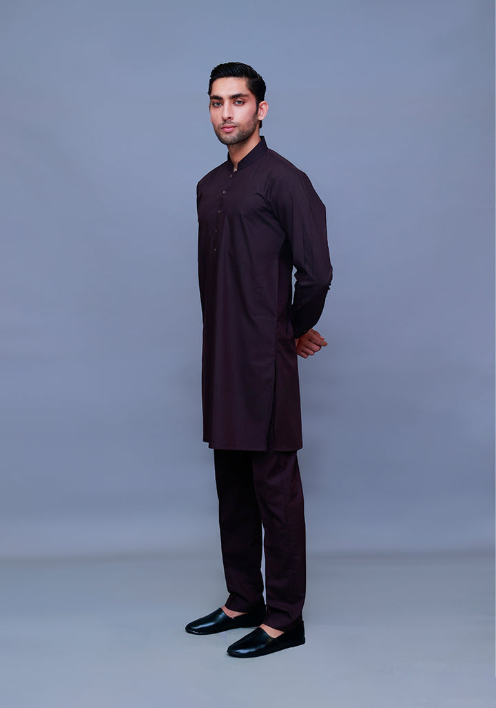 Basic Poly Viscose Maluki Seal Brown Slim Fit Suit