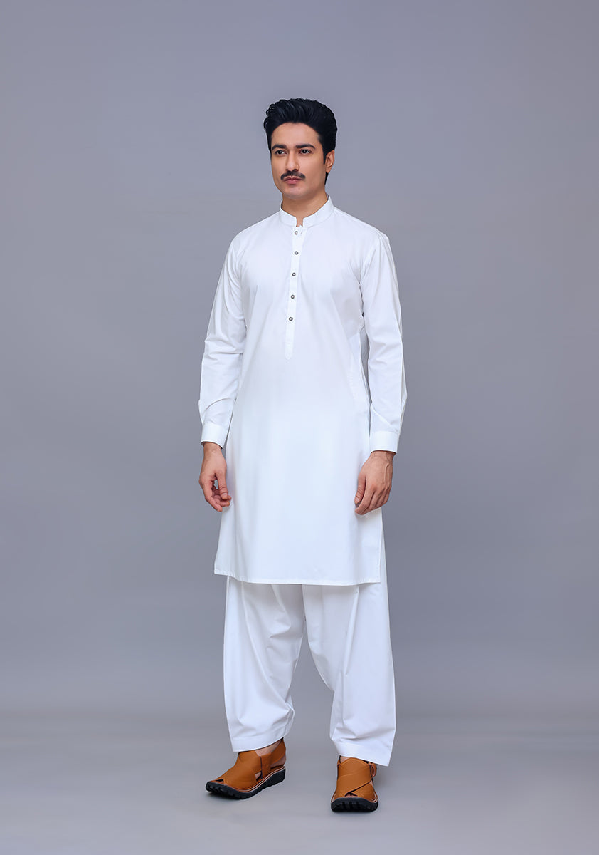 PV Maluki Bright White Slim Fit Plain Kameez Shalwar