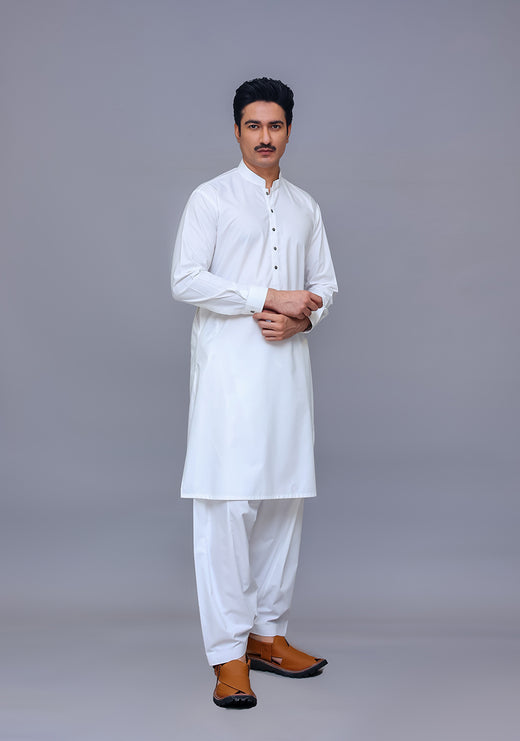 PV Maluki Bright White Slim Fit Plain Kameez Shalwar