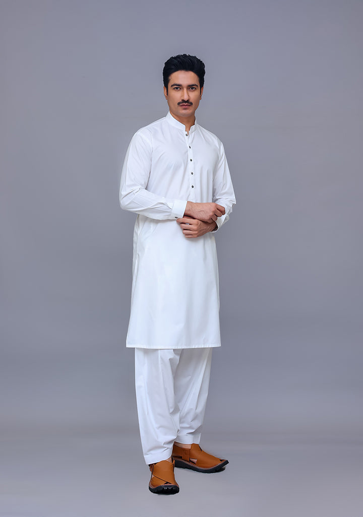 PV Maluki Bright White Slim Fit Plain Kameez Shalwar