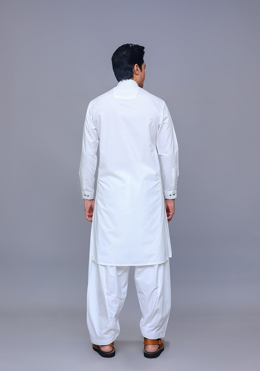 PV Maluki Bright White Slim Fit Plain Kameez Shalwar