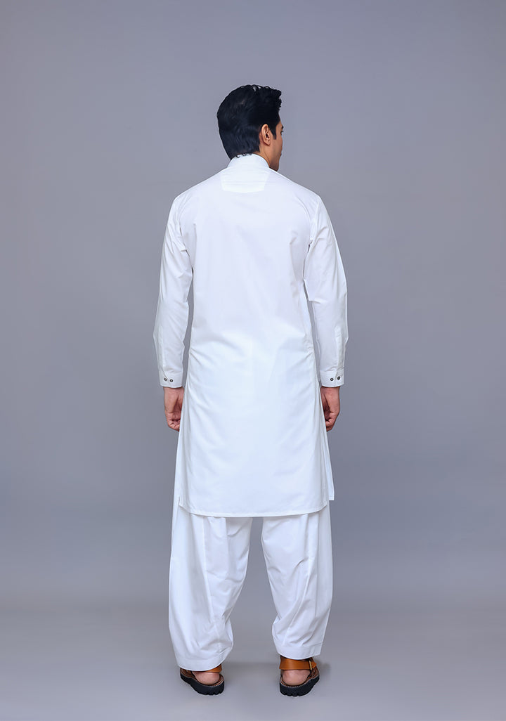 PV Maluki Bright White Slim Fit Plain Kameez Shalwar
