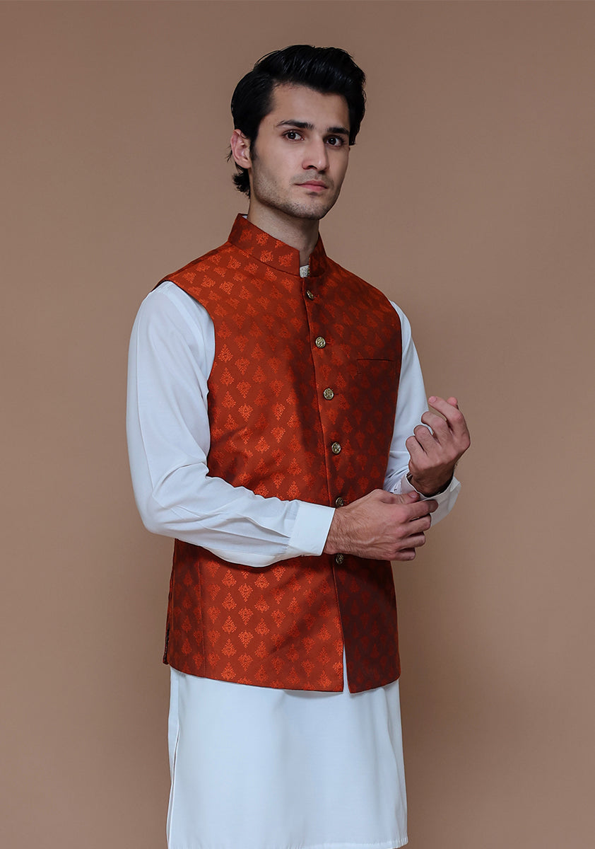 Jamawar Rust Traditional Waistcoat