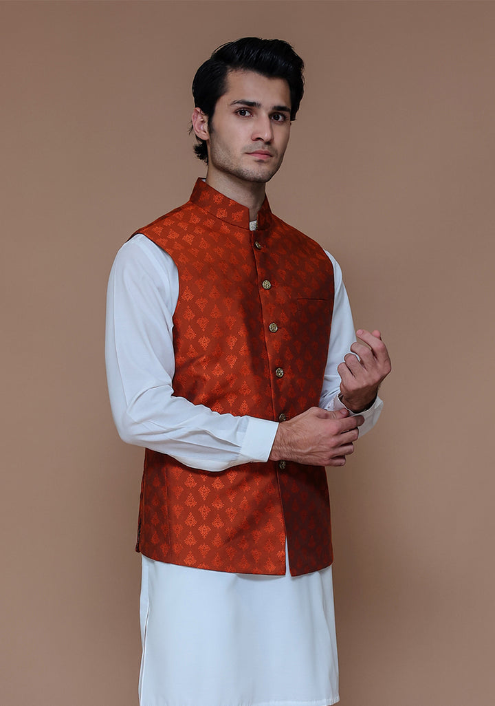 Jamawar Rust Traditional Waistcoat