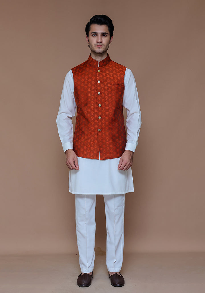 Jamawar Rust Traditional Waistcoat