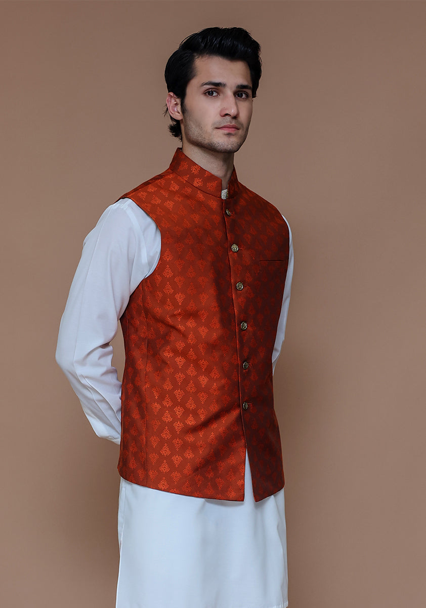 Jamawar Rust Traditional Waistcoat