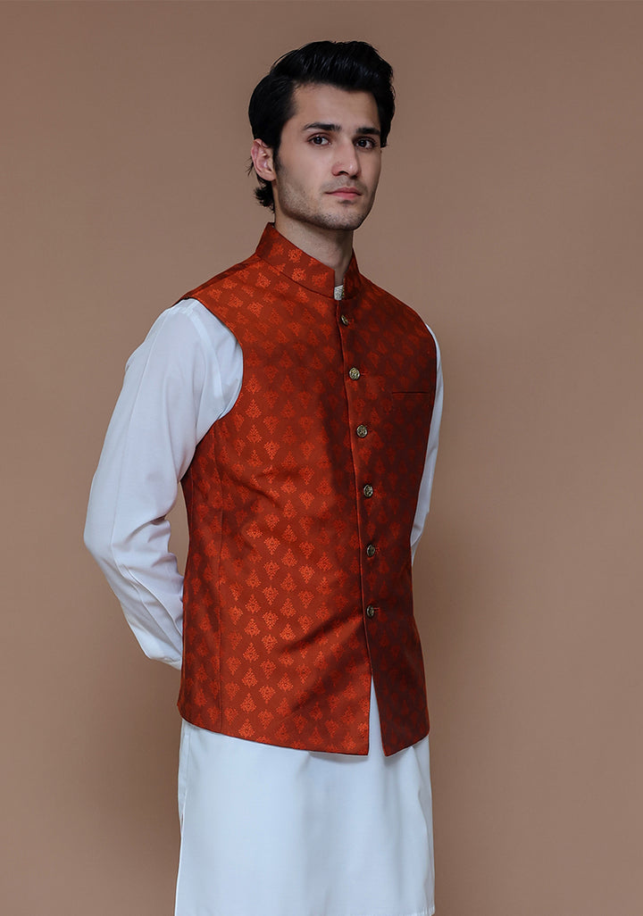 Jamawar Rust Traditional Waistcoat