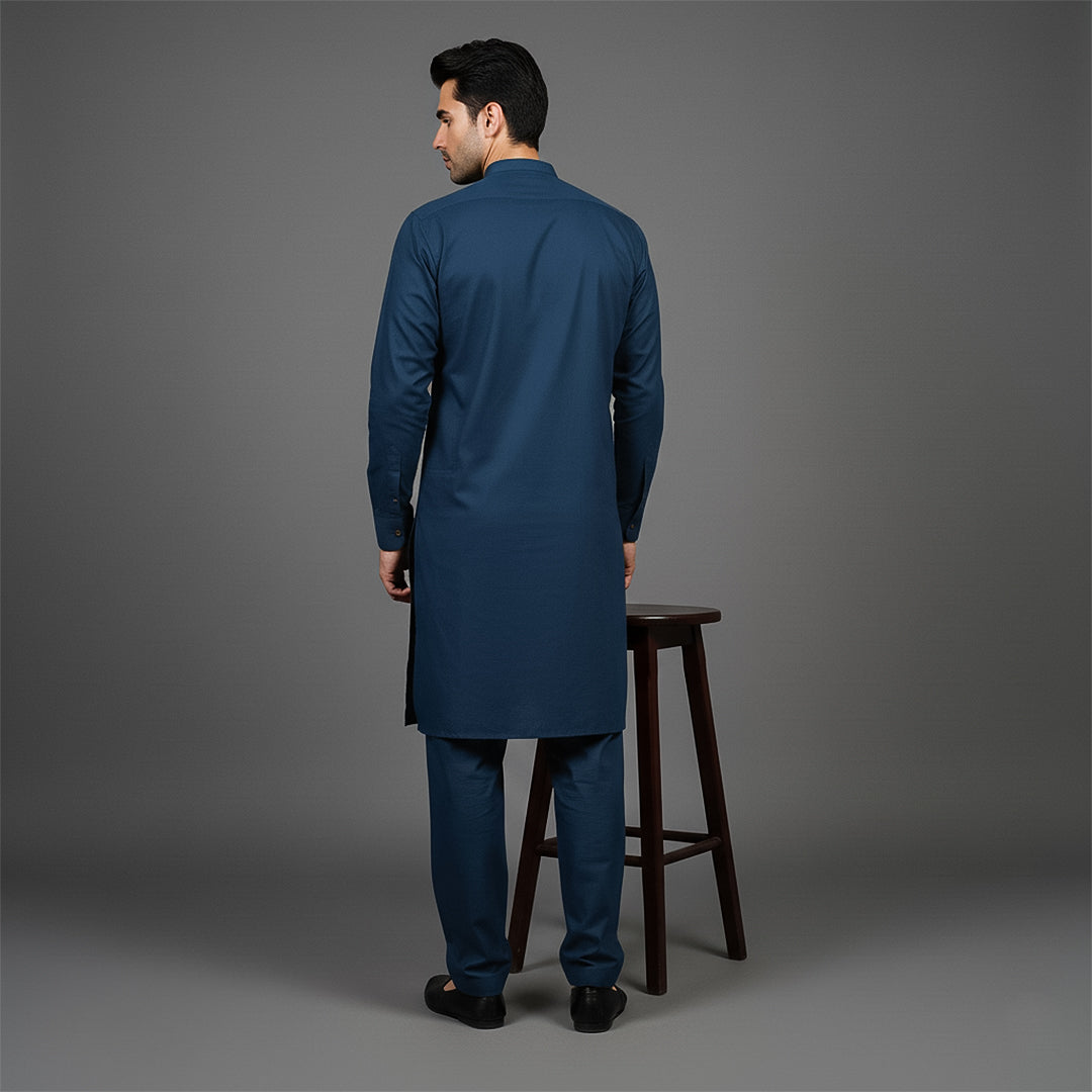 Poly Viscose Majolica Blue Classic Fit Plain Suit