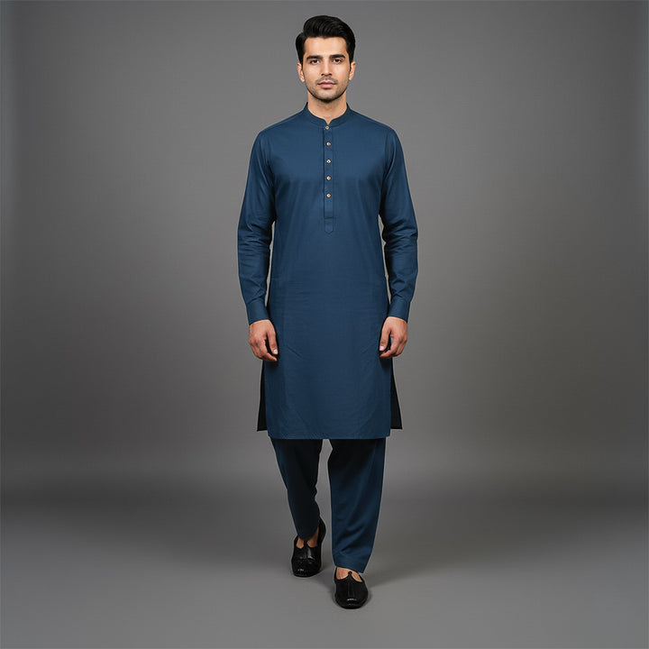 Poly Viscose Majolica Blue Classic Fit Plain Suit