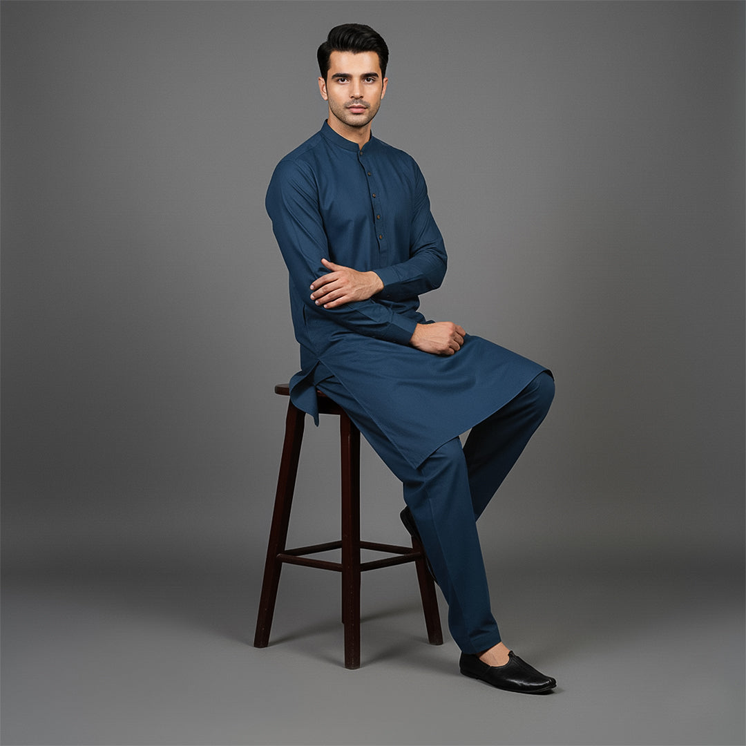 Poly Viscose Majolica Blue Classic Fit Plain Suit