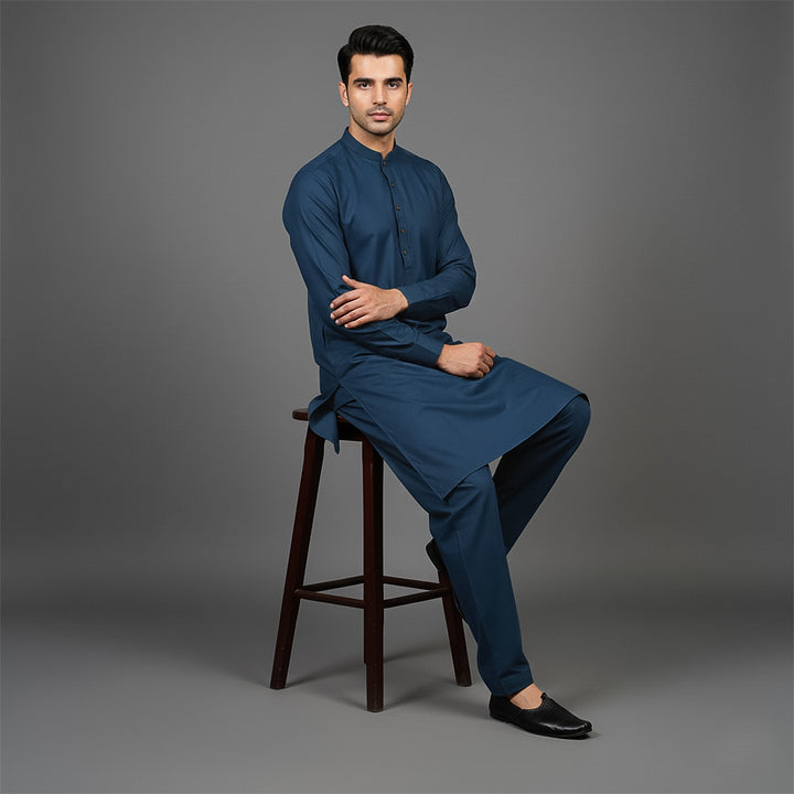 Poly Viscose Majolica Blue Classic Fit Plain Suit