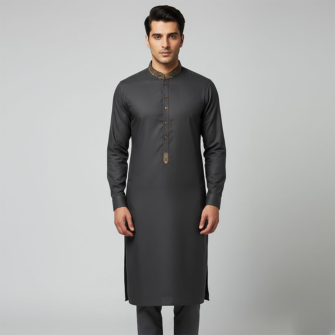 Poly Viscose Ebony Classic Fit Embroidered Suit