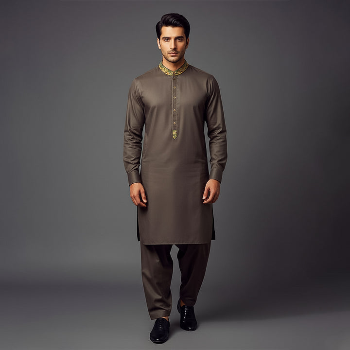 Poly Viscose Coffee Bean Classic Fit Embroidered Suit