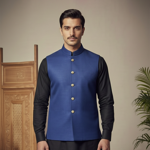 Raw Silk Medieval Blue Traditional Waistcoat