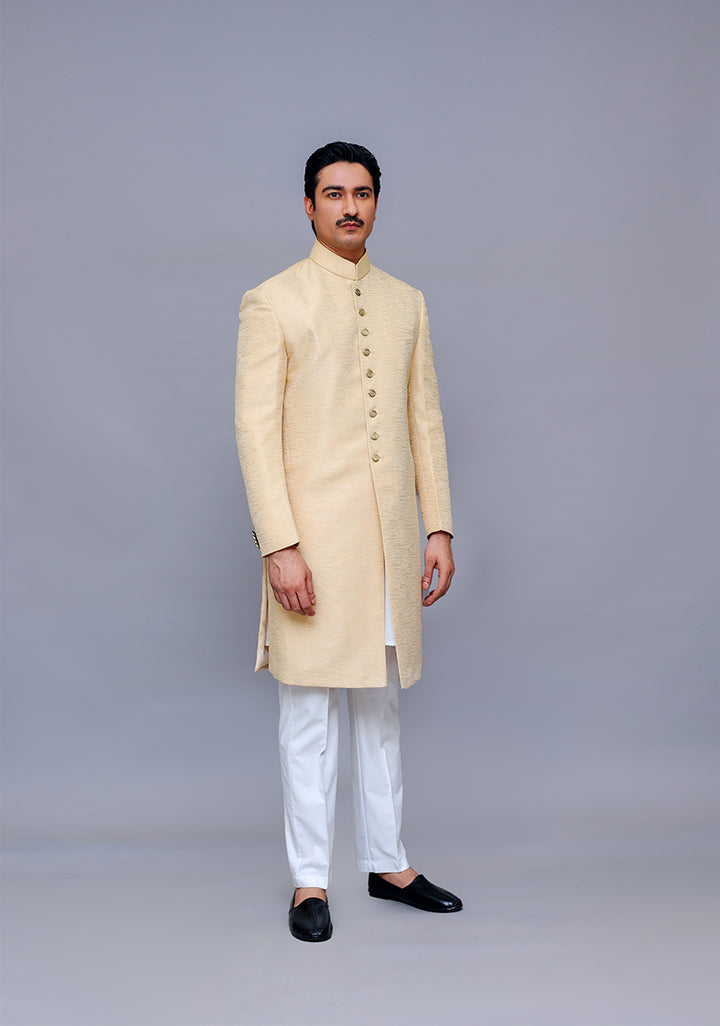 Premium Kambal Jamawar Almond buff Traditional Sherwani