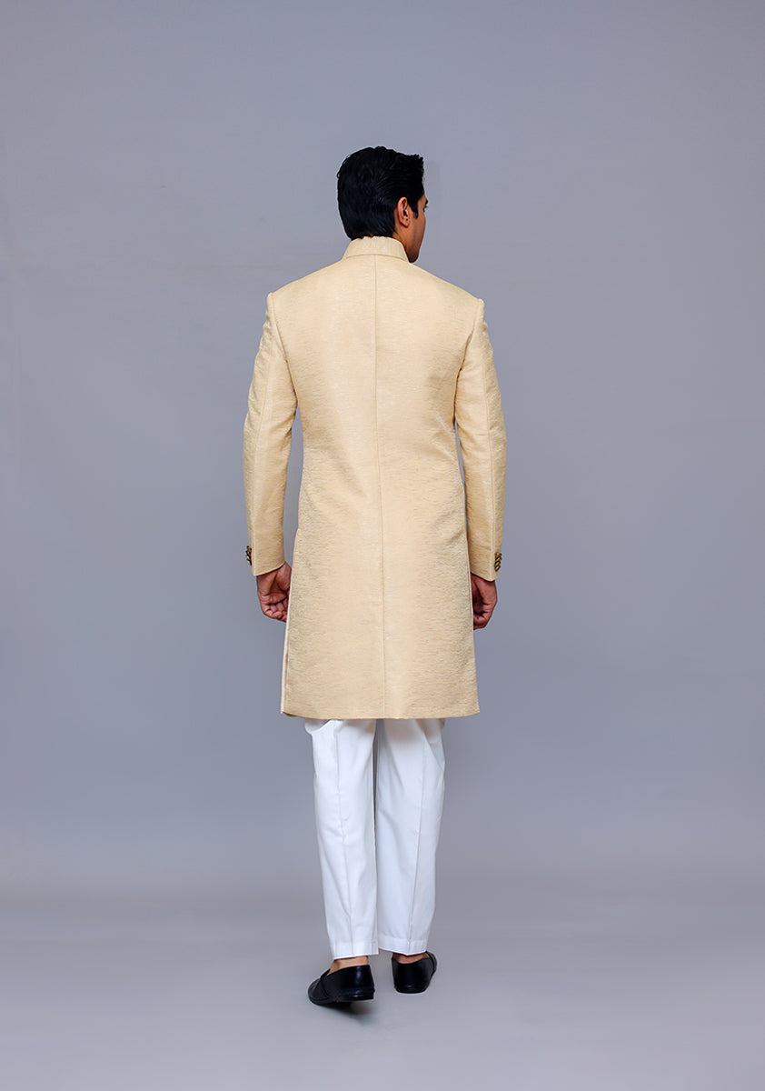 Premium Kambal Jamawar Almond buff Traditional Sherwani