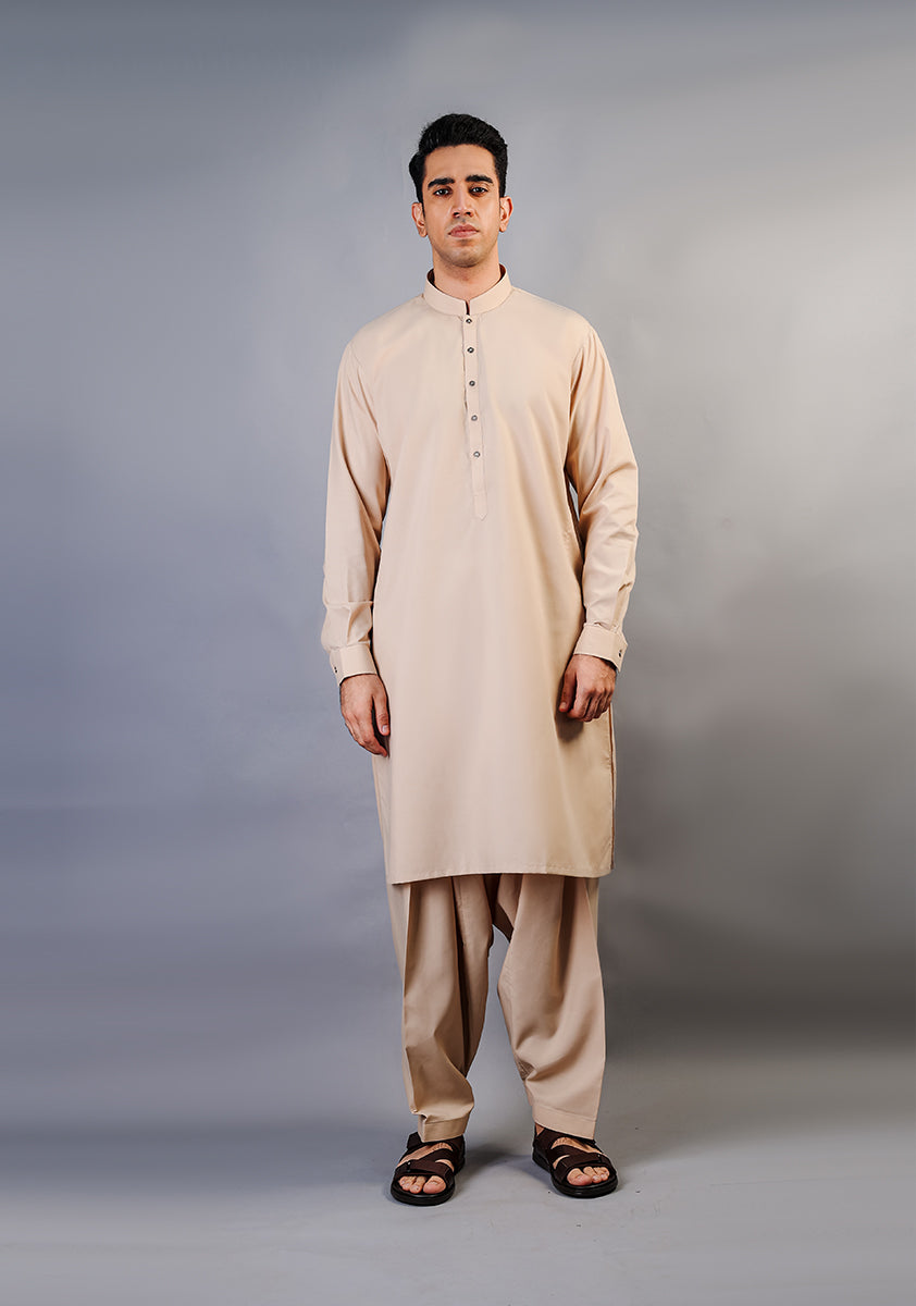 Basic Poly Viscose Bleached Sand Classic Fit Suit