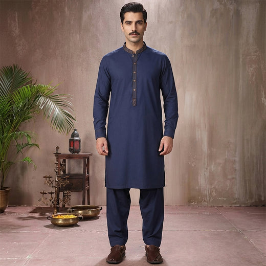 Poly Viscose Moonlit Ocean Classic Fit Embroidered  Suit