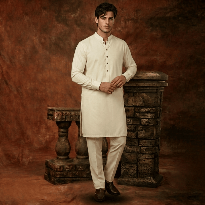 Slim Fit Band Collar Plain Suit