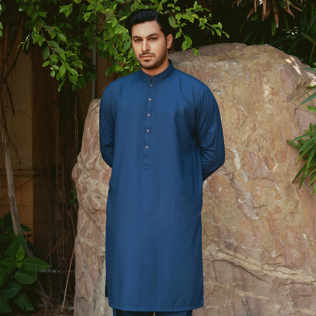 Classic Fit Band Collar Plain Suit
