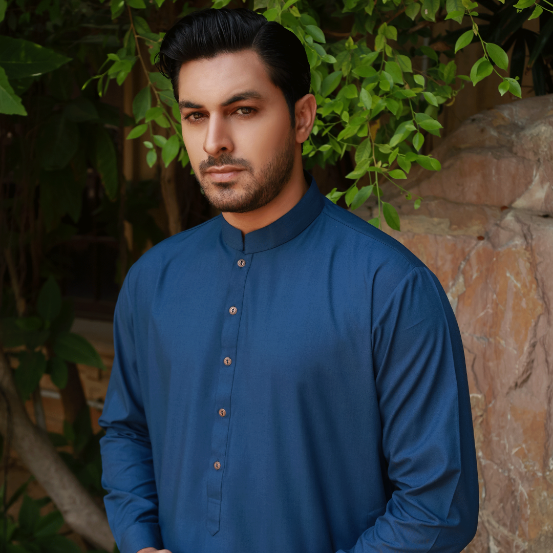 Classic Fit Band Collar Plain Suit