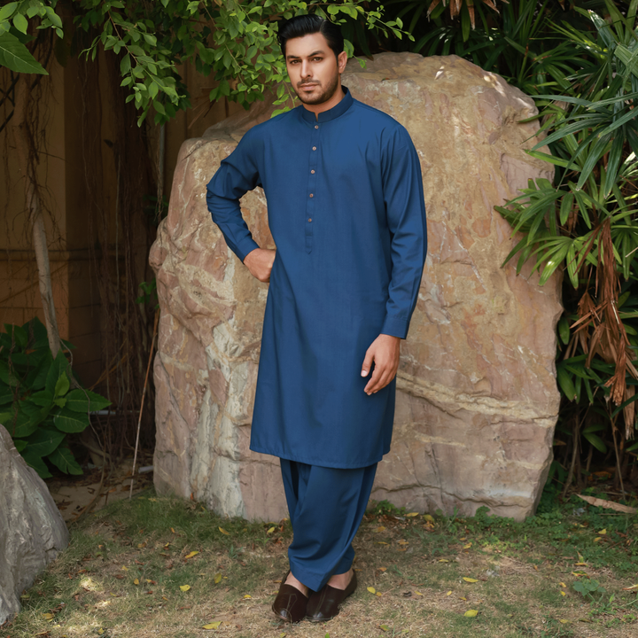 Classic Fit Band Collar Plain Suit