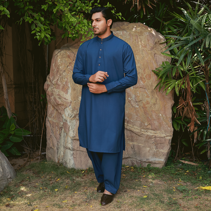 Classic Fit Band Collar Plain Suit