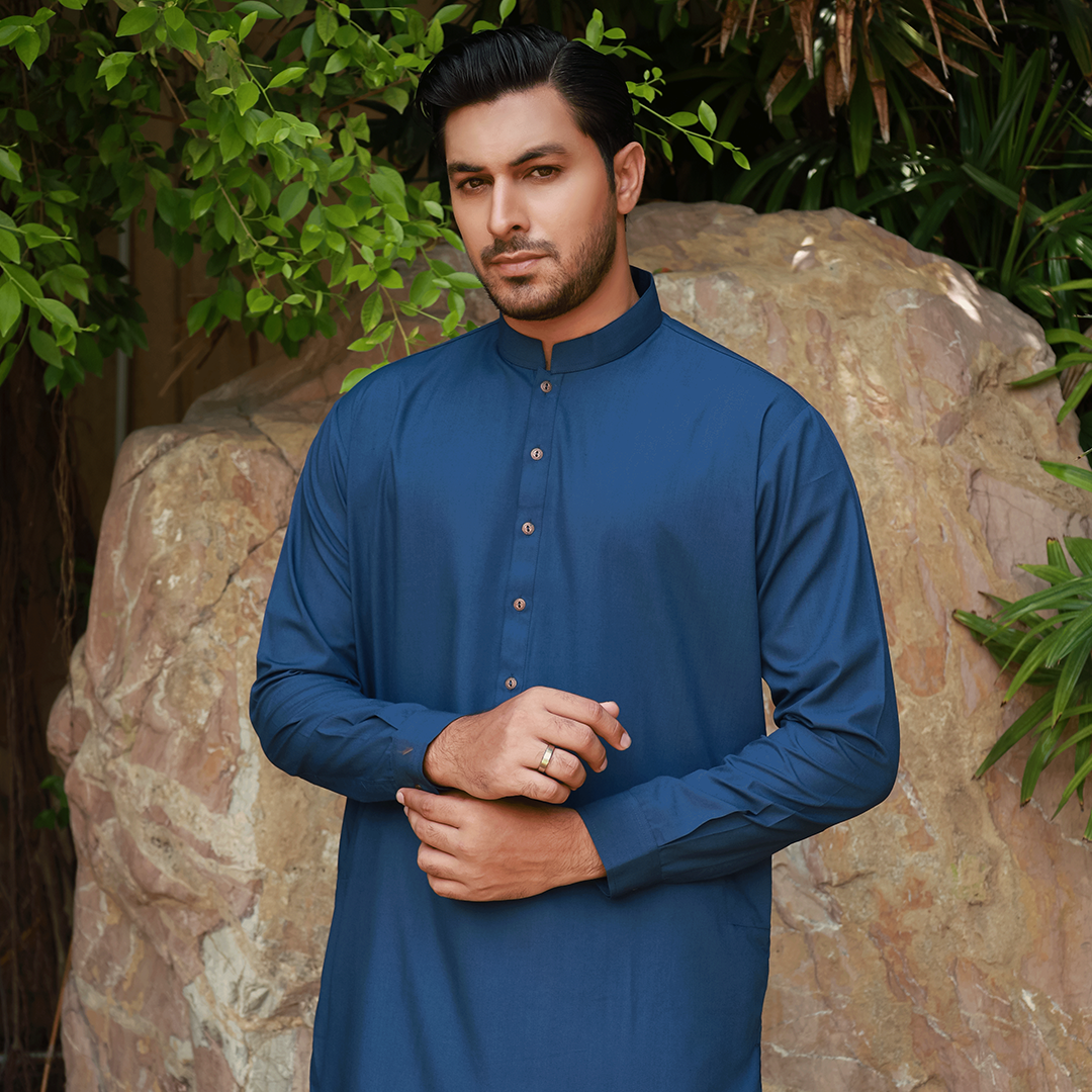 Classic Fit Band Collar Plain Suit