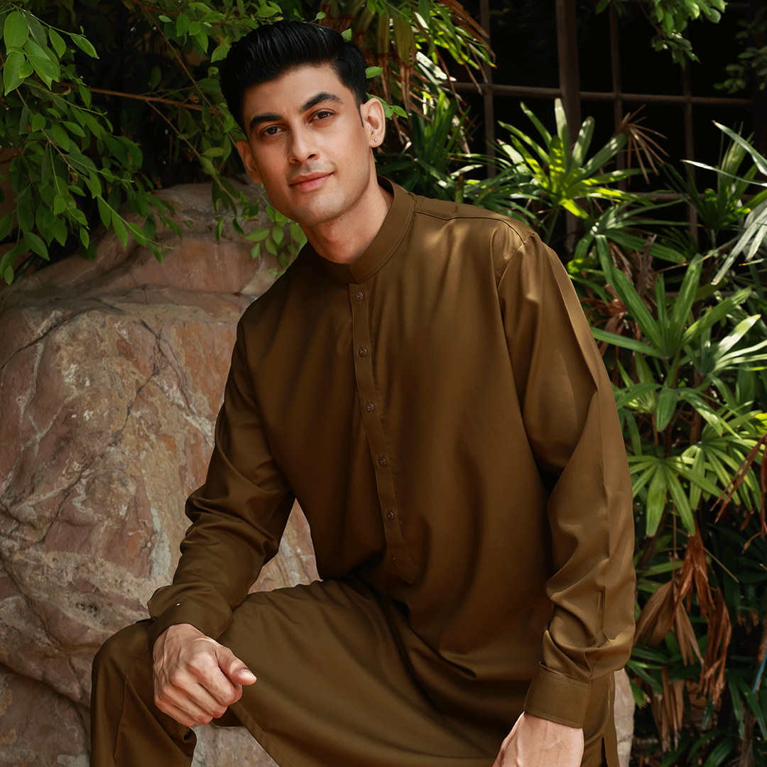 Slim Fit Band Collar Plain Suit