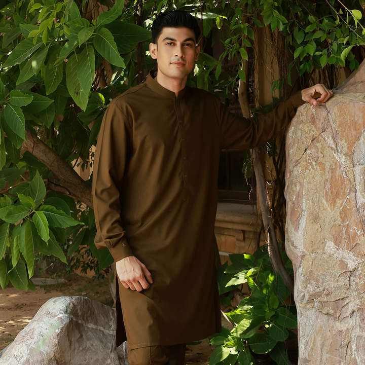 Slim Fit Band Collar Plain Suit