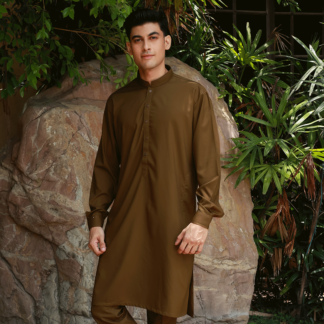 Slim Fit Band Collar Plain Suit