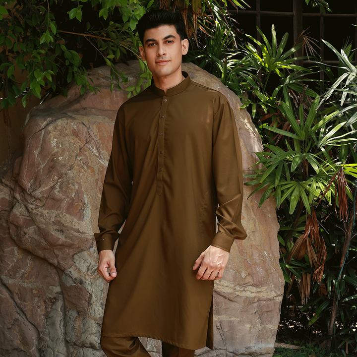 Slim Fit Band Collar Plain Suit