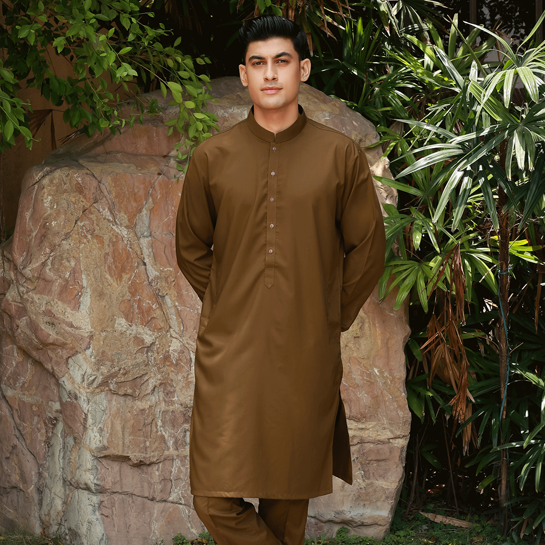 Slim Fit Band Collar Plain Suit