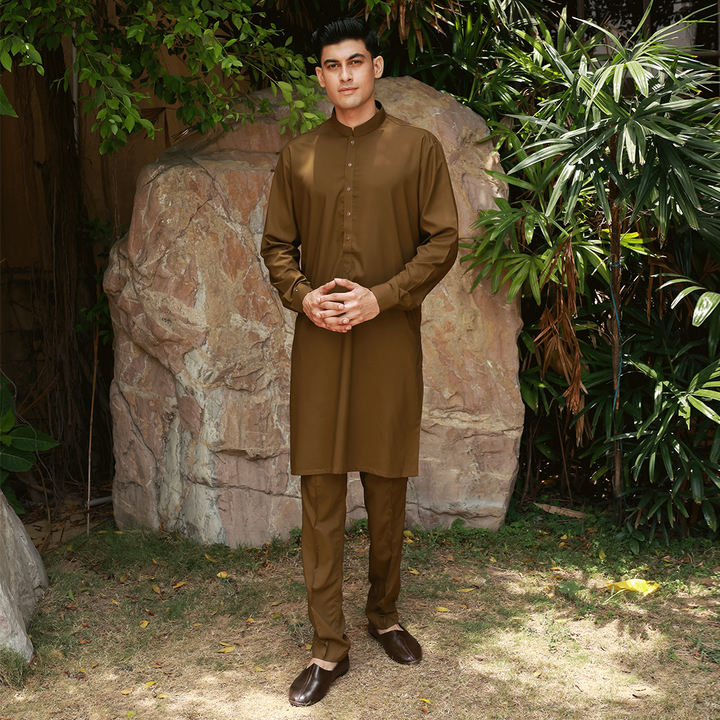 Slim Fit Band Collar Plain Suit