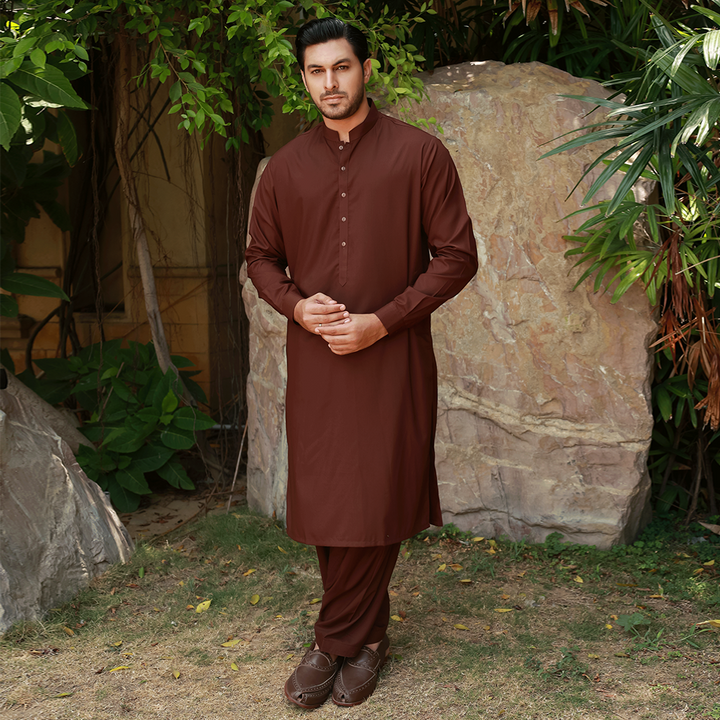 Classic Fit Band Collar Plain Suit