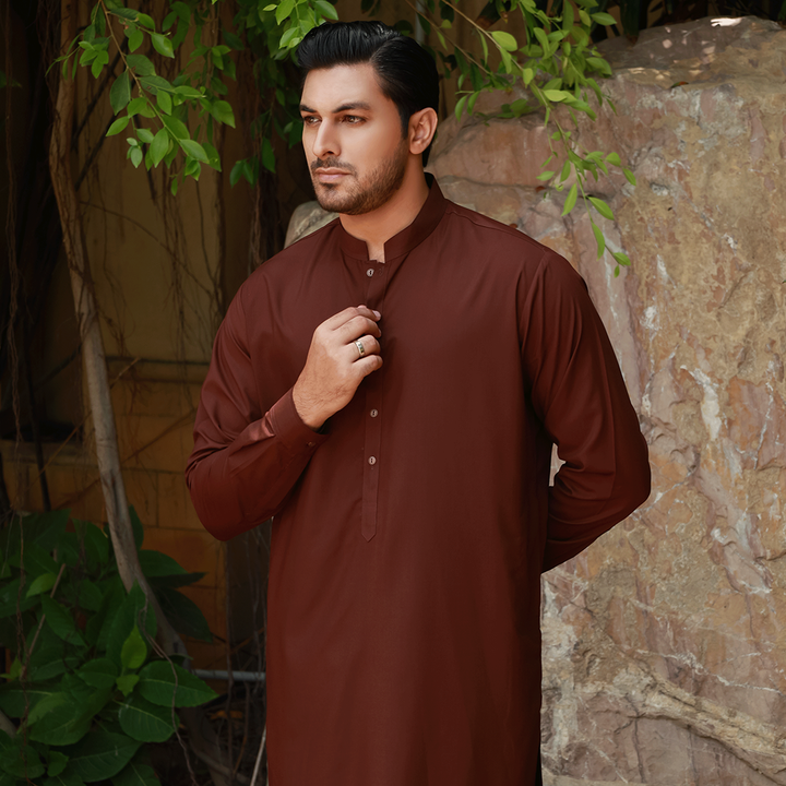 Classic Fit Band Collar Plain Suit