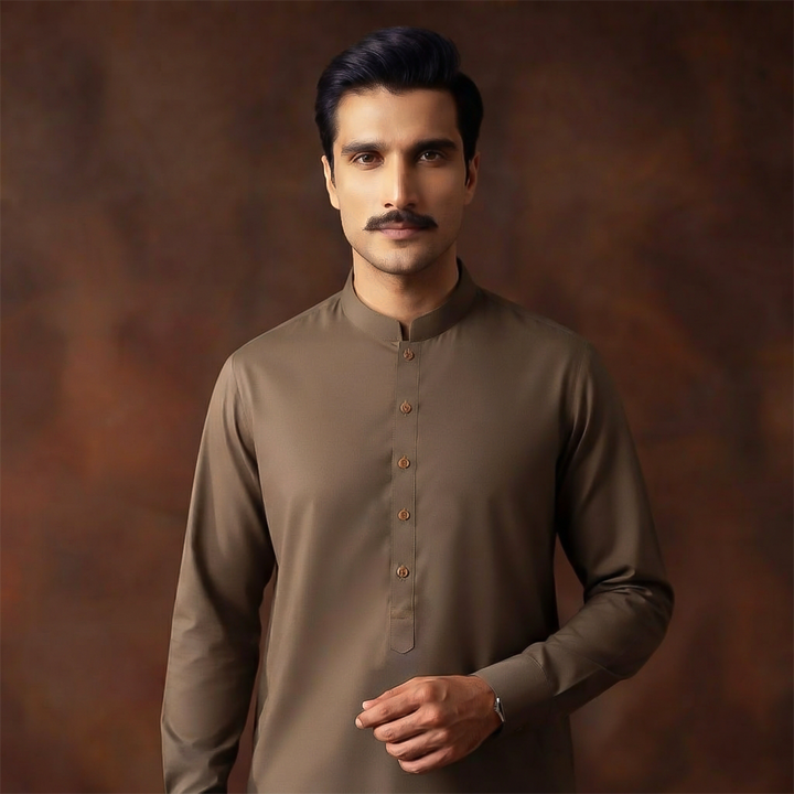 Classic Fit Band Collar Plain Kameez Shalwar