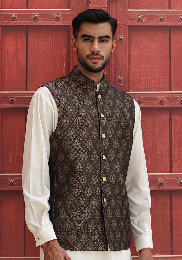 Jamawar Blue Traditional Waistcoat