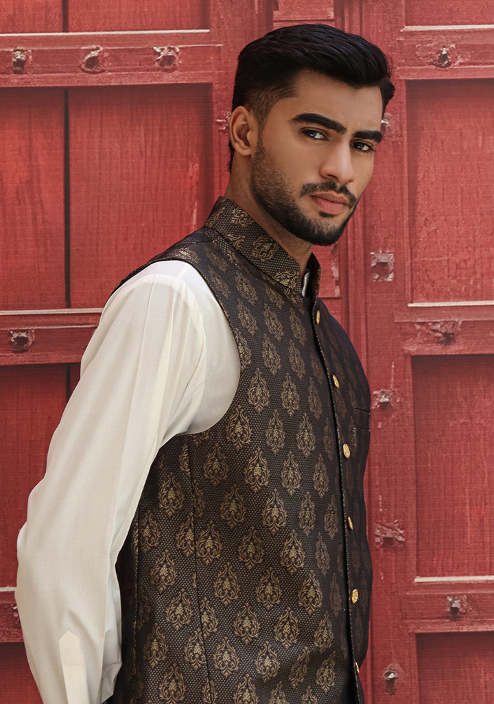 Jamawar Blue Traditional Waistcoat