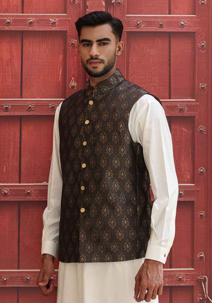 Jamawar Blue Traditional Waistcoat
