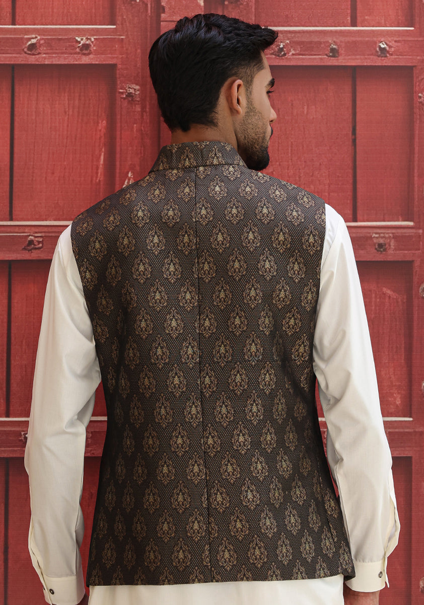 Jamawar Blue Traditional Waistcoat