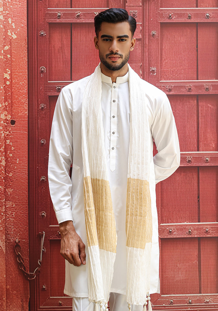 Jamawar Bright White Stole