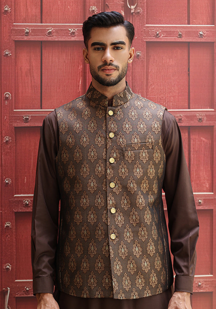 Jamawar Brown Traditional Waistcoat