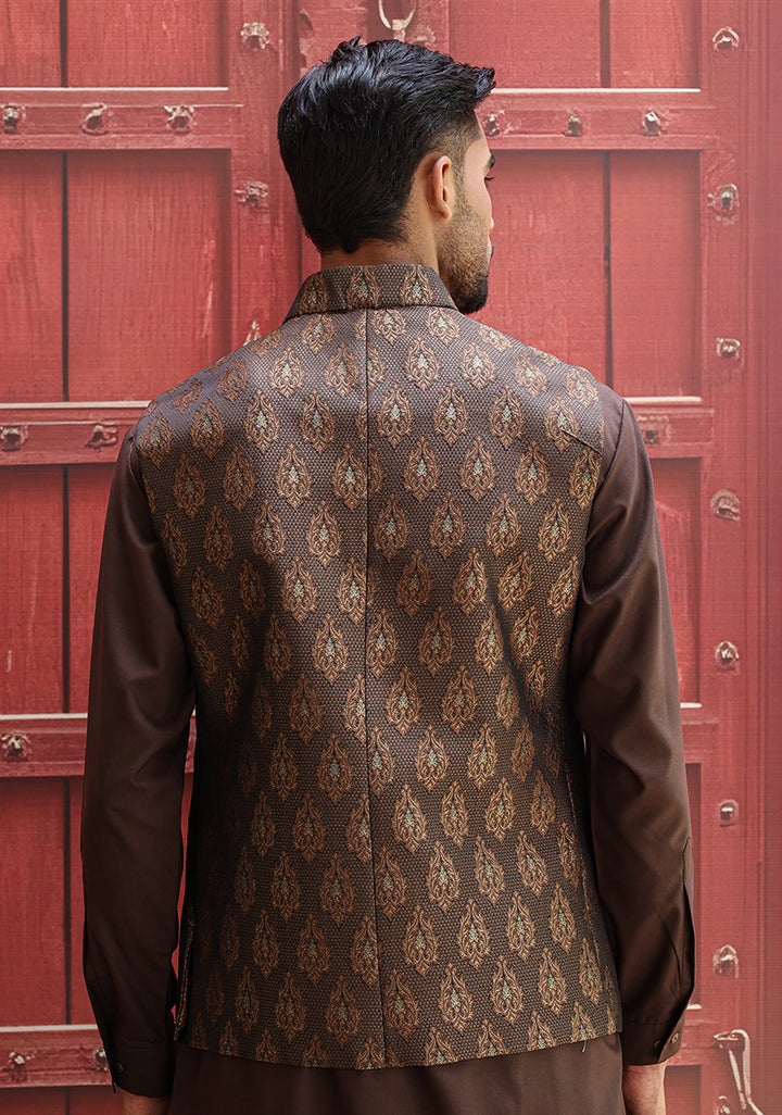 Jamawar Brown Traditional Waistcoat