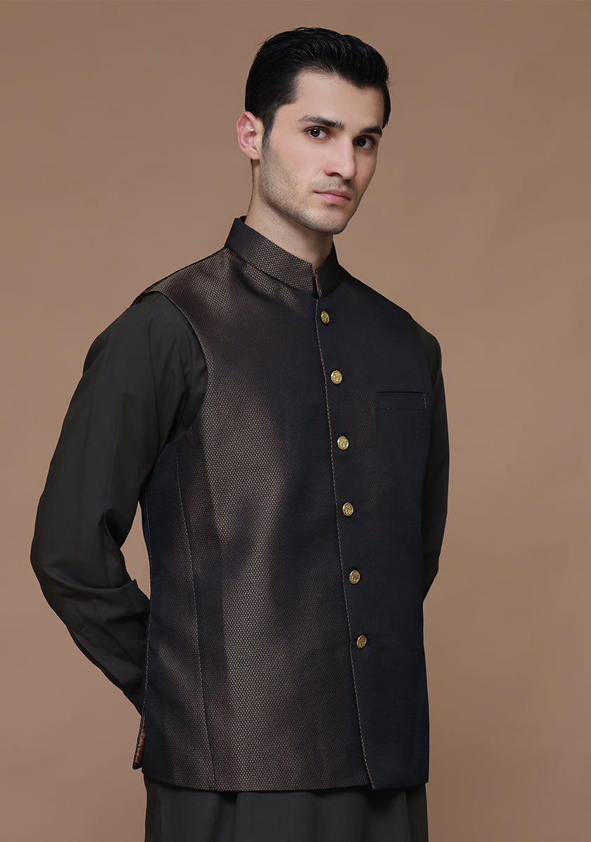 Jamawar Brown Traditional Waistcoat