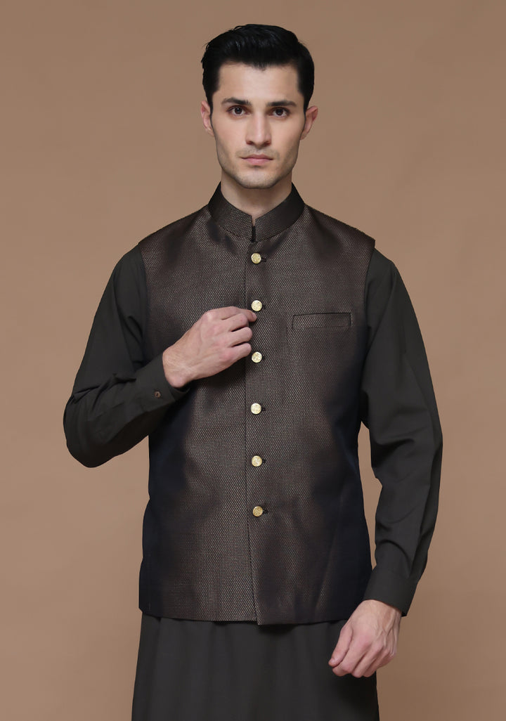 Jamawar Brown Traditional Waistcoat
