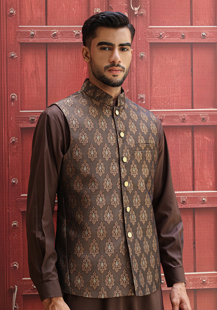 Jamawar Brown Traditional Waistcoat
