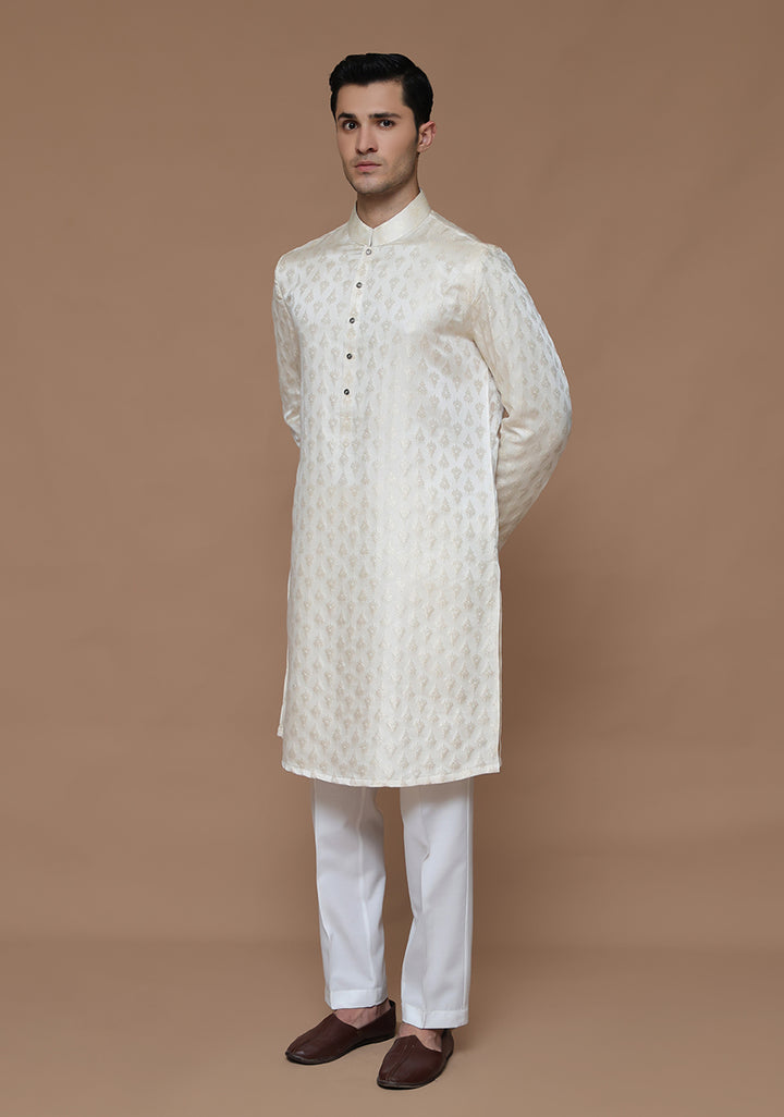 Jamawar Cream Classic Fit Slightly Defected Kurta