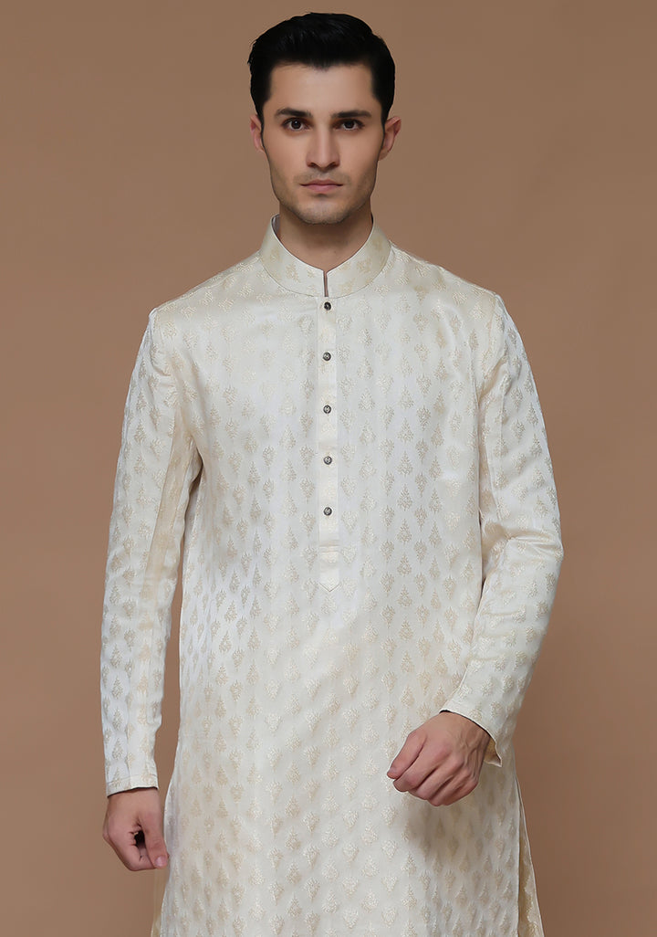 Jamawar Cream Classic Fit Slightly Defected Kurta